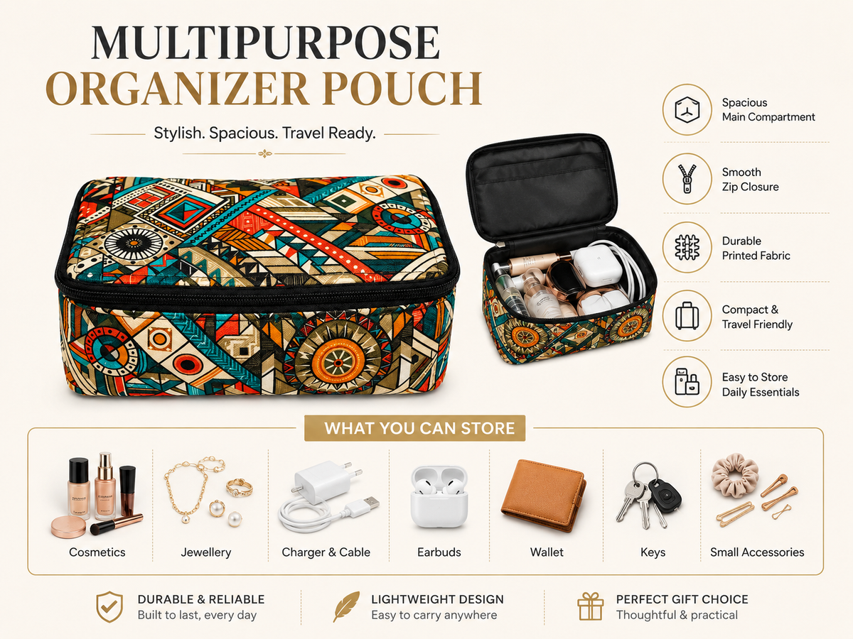 GeoCraft Multipurpose Organizer Pouch | Travel & Daily Essentials Storage Case