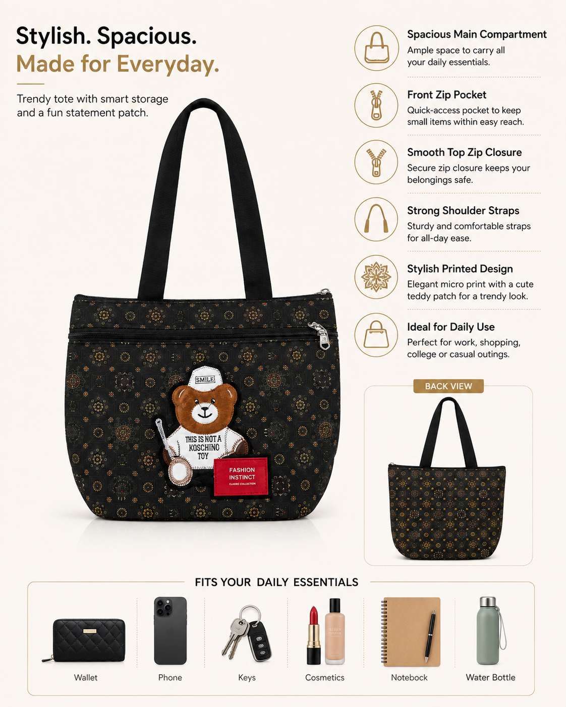 Teddy Charm Everyday Tote Bag