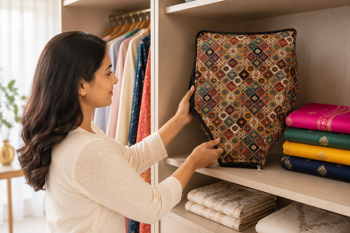 Premium Printed Blouse & Choli Cover Organizer – Waterproof Fabric, Full Zip Closure