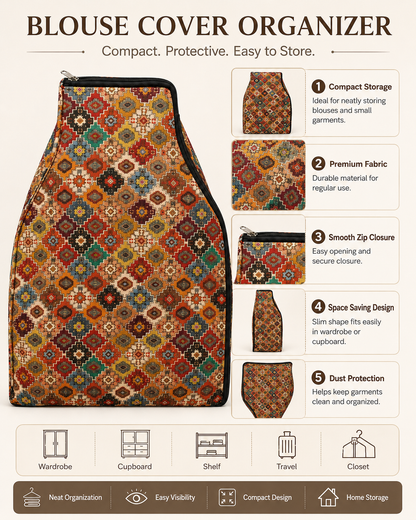 Premium Printed Blouse & Choli Cover Organizer – Waterproof Fabric, Full Zip Closure
