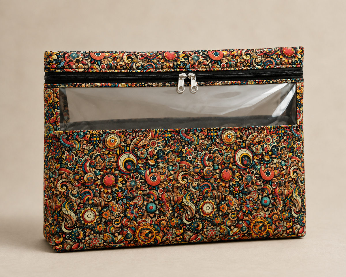Premium Single Saree Cover with Transparent Window – Printed Saree Storage Organizer