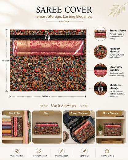 Premium Single Saree Cover with Transparent Window – Printed Saree Storage Organizer