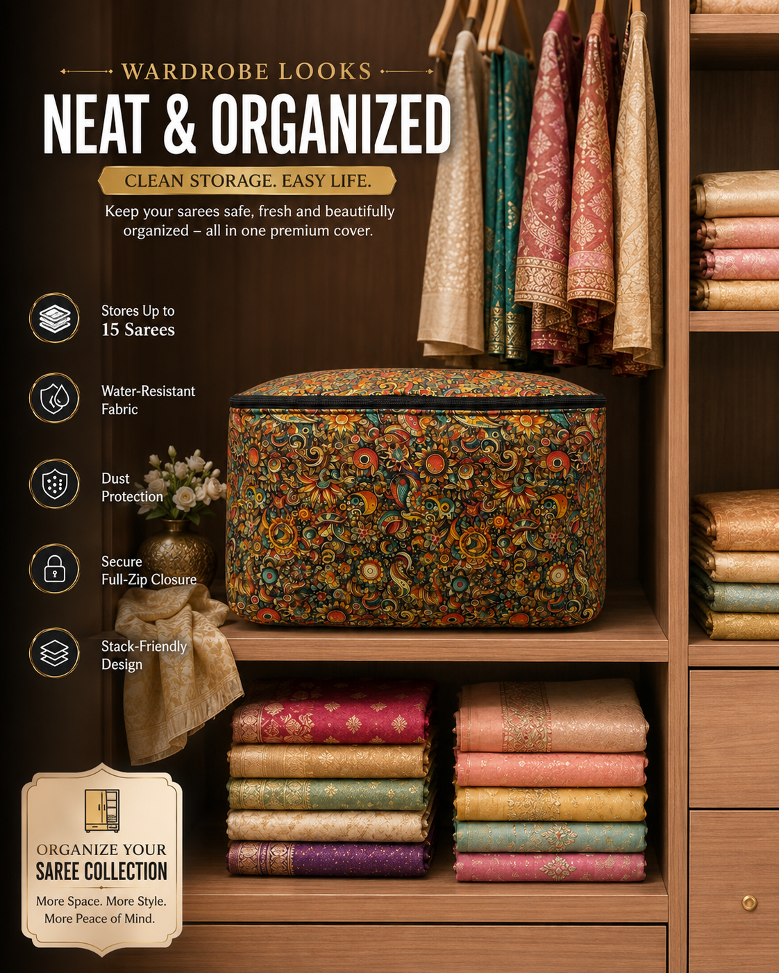 Premium Saree Storage Cover – Large Capacity Organizer (No Window)